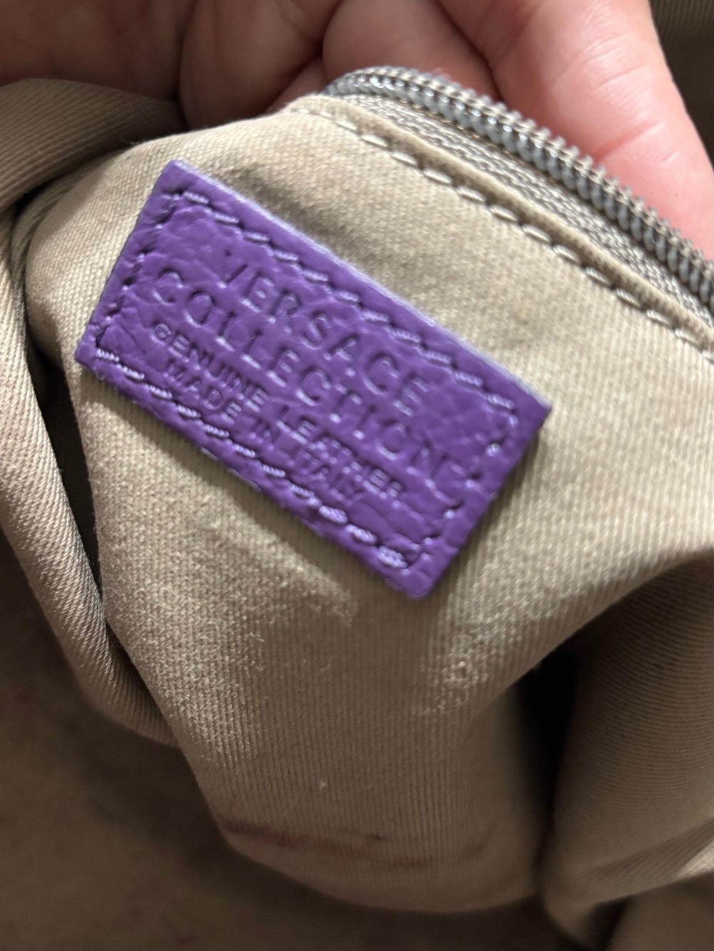 Versace Collection Purple Pebbled Leather Top-Handle Satchel - Picture 3 of 8
